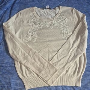 Diane Von Furstenberg Cream Sweater with Floral Embroidery